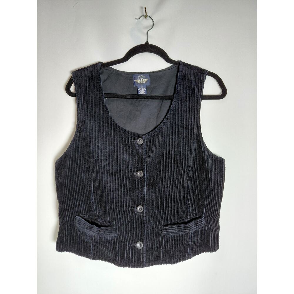 Dockers Cotton Vest Black Solid Corduroy Women Size M